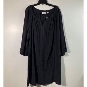 Womens D & Co V Neck Crinkle Pleated Tunic Dress Black 3X NWOT